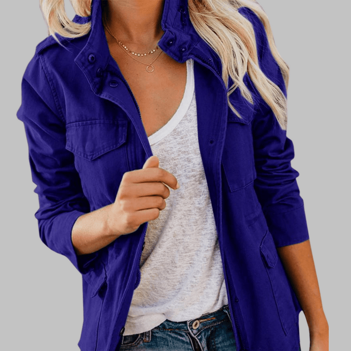 RHODA™ - Vintage Zip Up Button Military Jacket - Beaumonts Closet Toronto