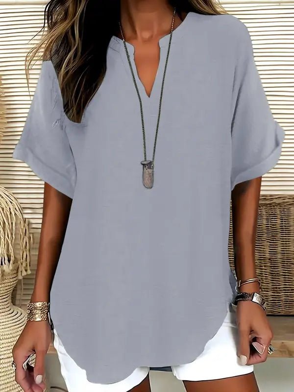 SEREIA™ - Casual Plain Short Sleeve Blouse - Beaumonts Closet Toronto