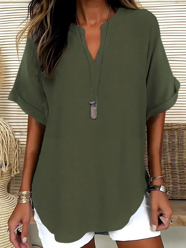 SEREIA™ - Casual Plain Short Sleeve Blouse - Beaumonts Closet Toronto