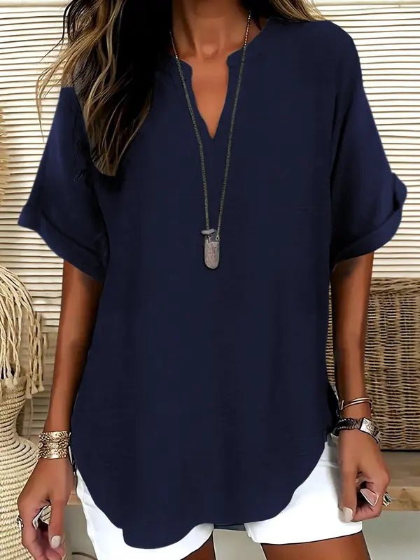 SEREIA™ - Casual Plain Short Sleeve Blouse - Beaumonts Closet Toronto