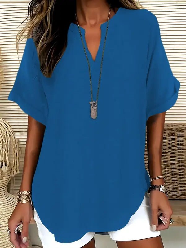 SEREIA™ - Casual Plain Short Sleeve Blouse - Beaumonts Closet Toronto