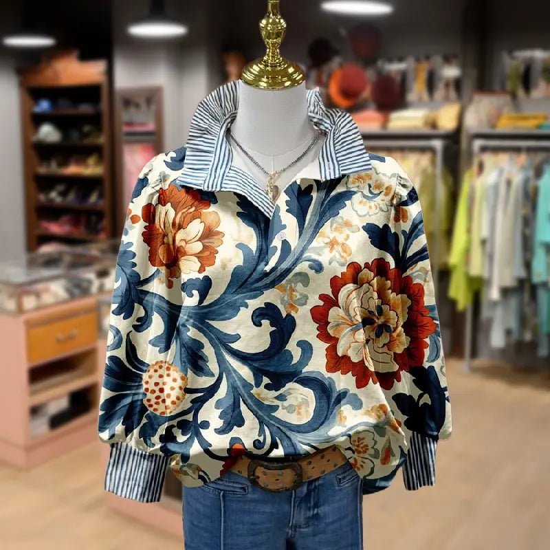 SERENITY™ - Classy Vintage Floral Printed Blouse - Beaumonts Closet Toronto