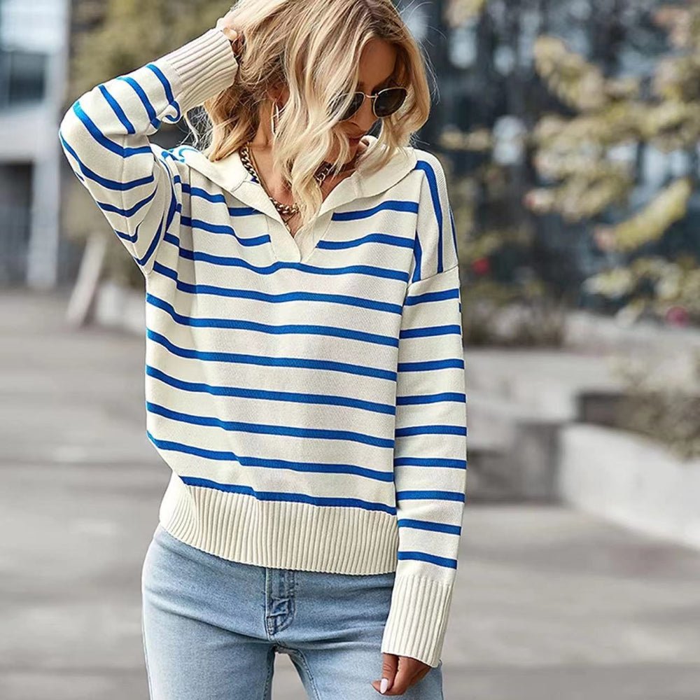 SHIPRAH™ - Casual Basic Long Sleeve V - Neck Top - Beaumonts Closet Toronto