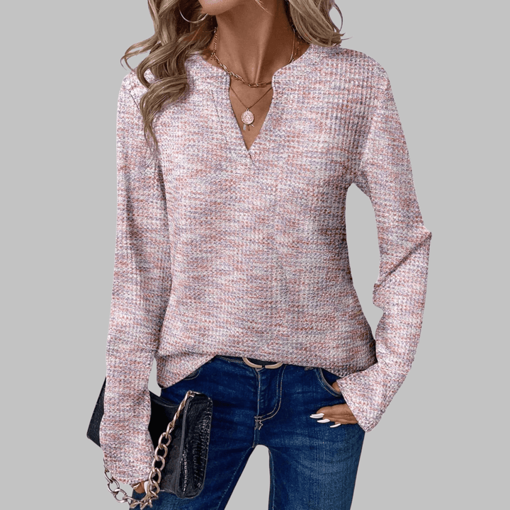 SHUKA™ - Cozy V - Neck Long Sleeve Blouse - Beaumonts Closet Toronto