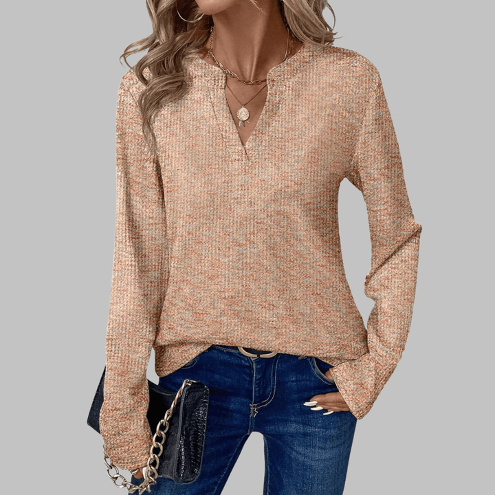 SHUKA™ - Cozy V - Neck Long Sleeve Blouse - Beaumonts Closet Toronto