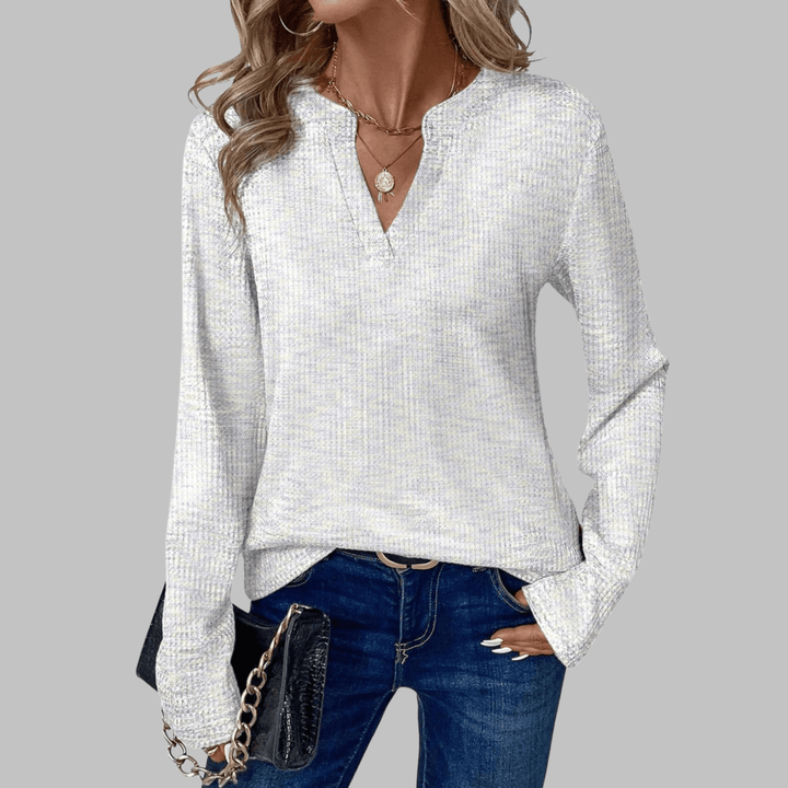 SHUKA™ - Cozy V - Neck Long Sleeve Blouse - Beaumonts Closet Toronto