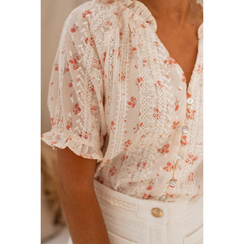SOPHINI™ – Casual Floral Short - Sleeved Lining Blouse - Beaumonts Closet Toronto