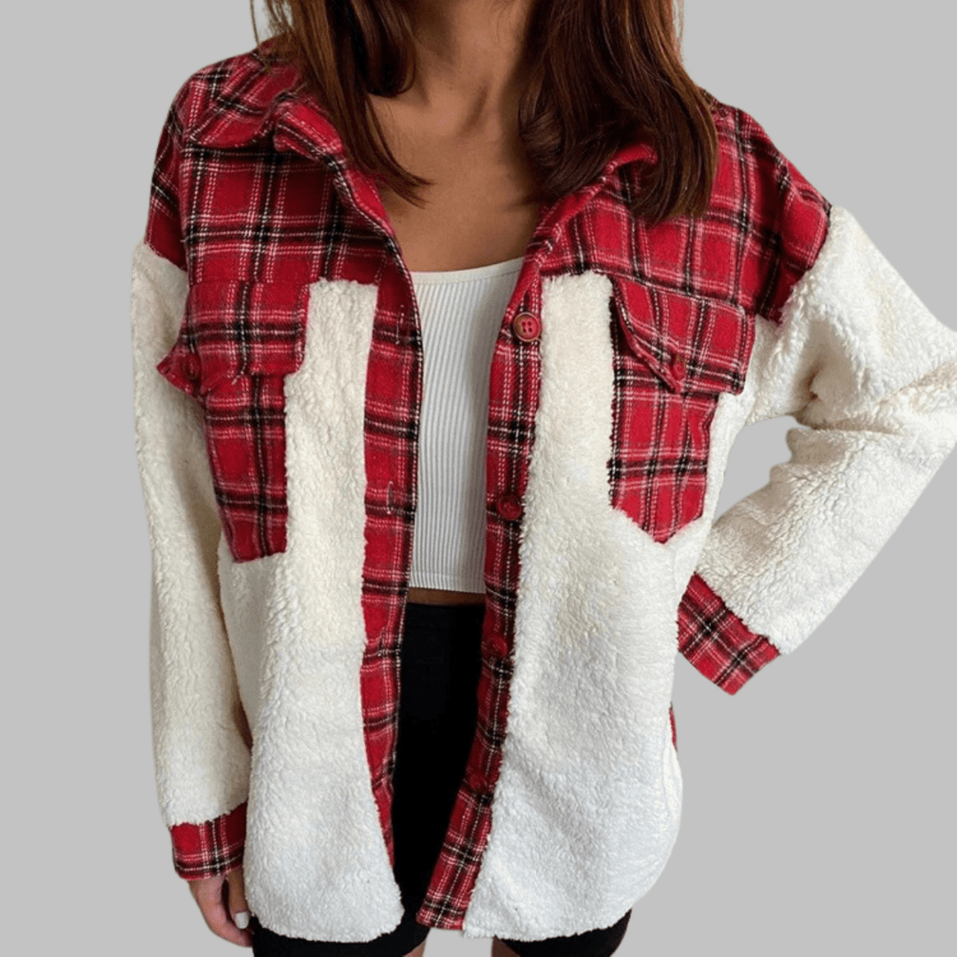 SUNNIE™ - Cozy Long Sleeve Button Down Checkered Jacket - Beaumonts Closet Toronto