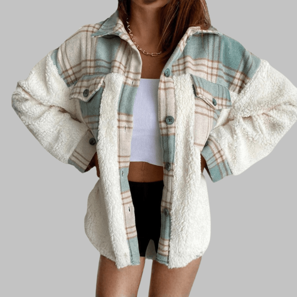 SUNNIE™ - Cozy Long Sleeve Button Down Checkered Jacket - Beaumonts Closet Toronto