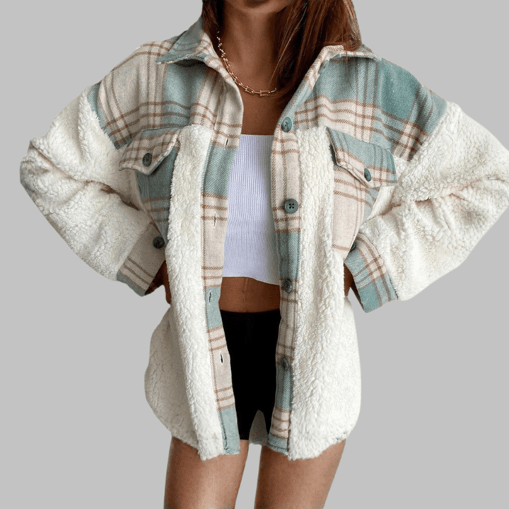 SUNNIE™ - Cozy Long Sleeve Button Down Checkered Jacket - Beaumonts Closet Toronto