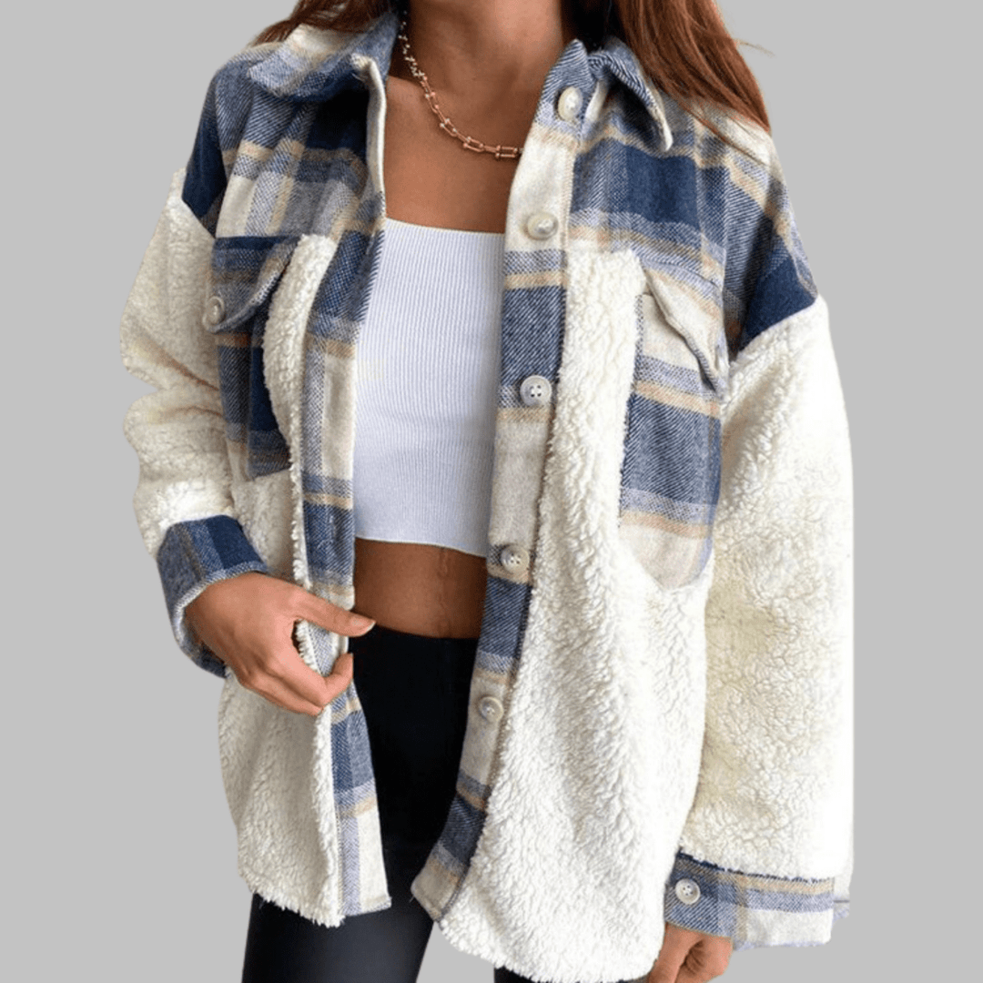 SUNNIE™ - Cozy Long Sleeve Button Down Checkered Jacket - Beaumonts Closet Toronto