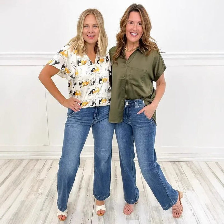 TALLIS™ – Comfy Double Down Wide Leg Jeans - Beaumonts Closet Toronto