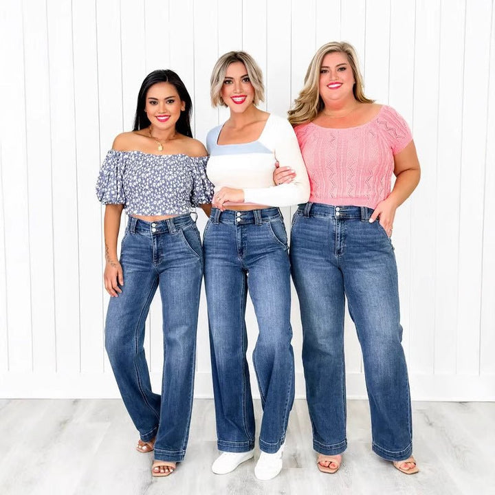 TALLIS™ – Comfy Double Down Wide Leg Jeans - Beaumonts Closet Toronto
