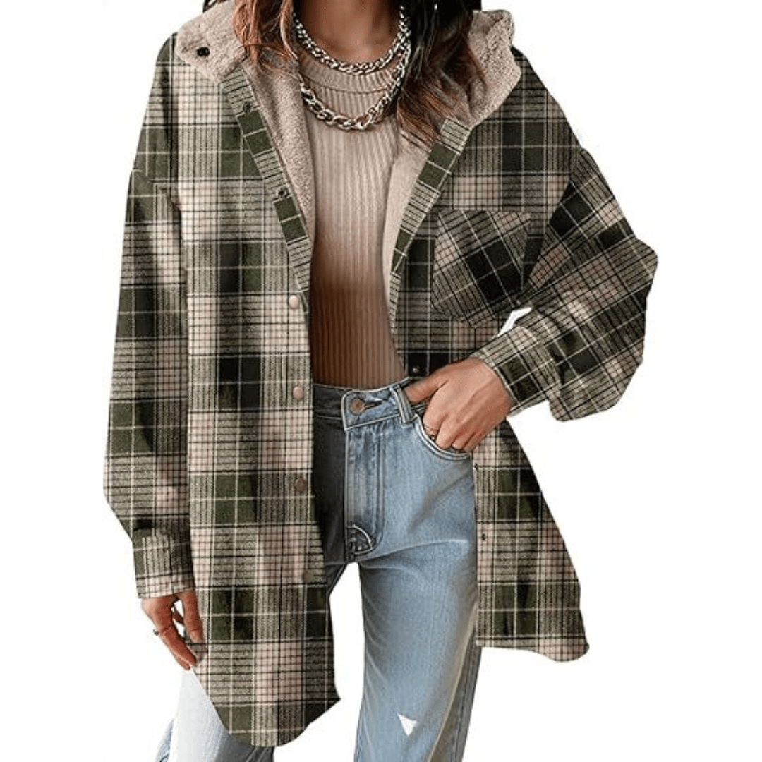 TALLULAH™ - Relaxed Fit Hooded Plaid Jacket - Beaumonts Closet Toronto