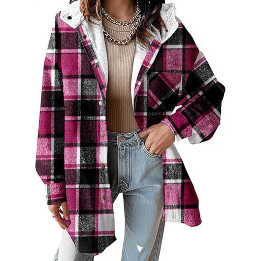 TALLULAH™ - Relaxed Fit Hooded Plaid Jacket - Beaumonts Closet Toronto