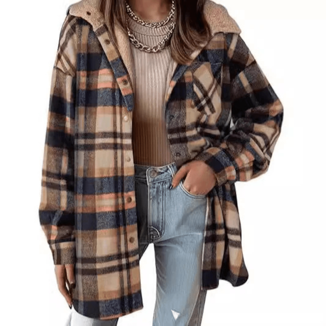 TALLULAH™ - Relaxed Fit Hooded Plaid Jacket - Beaumonts Closet Toronto