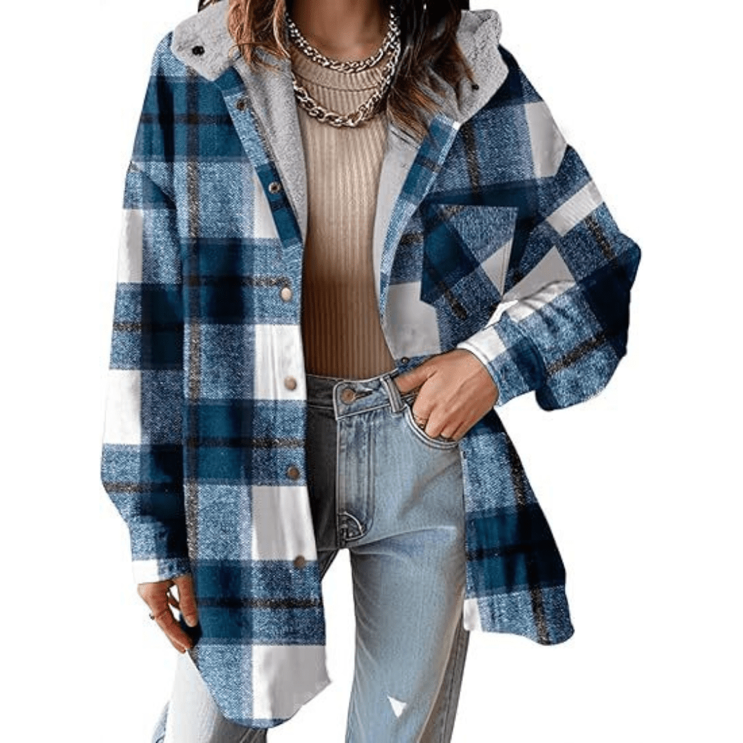 TALLULAH™ - Relaxed Fit Hooded Plaid Jacket - Beaumonts Closet Toronto