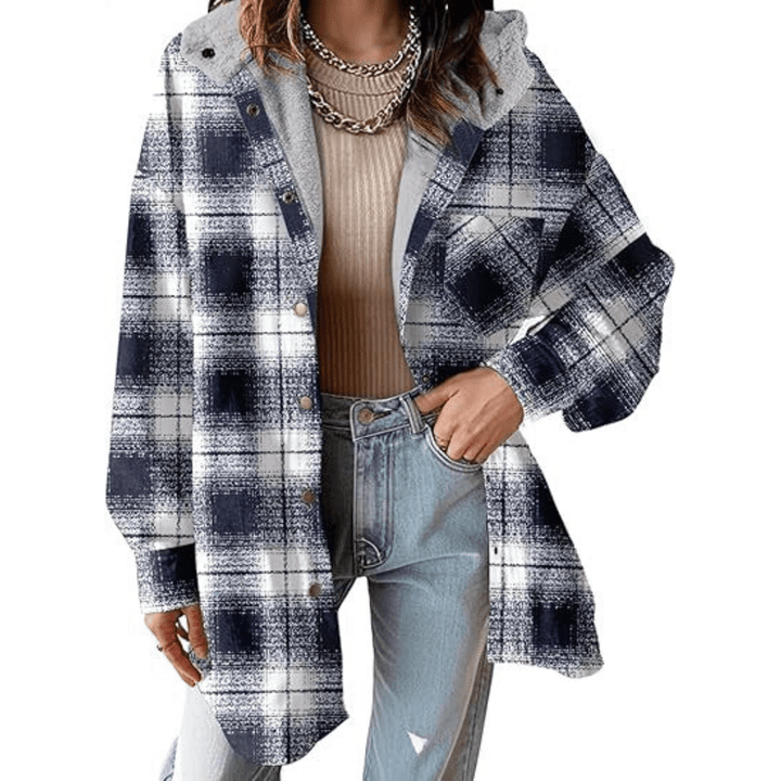 TALLULAH™ - Relaxed Fit Hooded Plaid Jacket - Beaumonts Closet Toronto