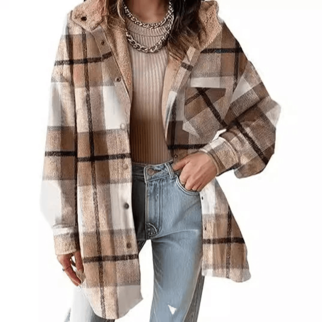 TALLULAH™ - Relaxed Fit Hooded Plaid Jacket - Beaumonts Closet Toronto