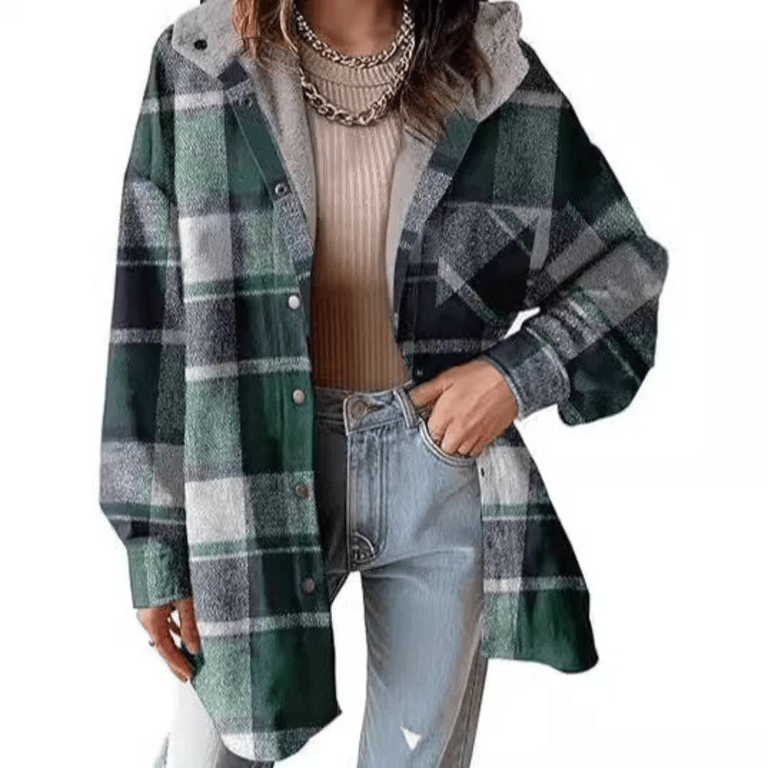 TALLULAH™ - Relaxed Fit Hooded Plaid Jacket - Beaumonts Closet Toronto