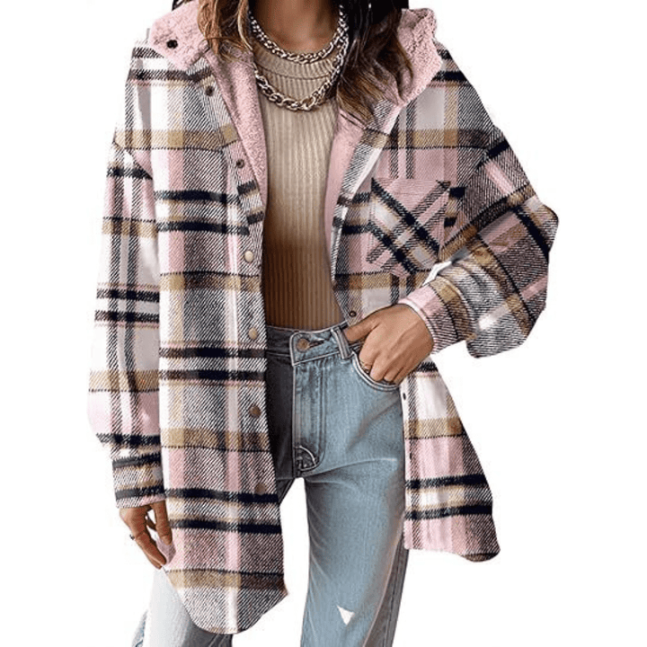 TALLULAH™ - Relaxed Fit Hooded Plaid Jacket - Beaumonts Closet Toronto