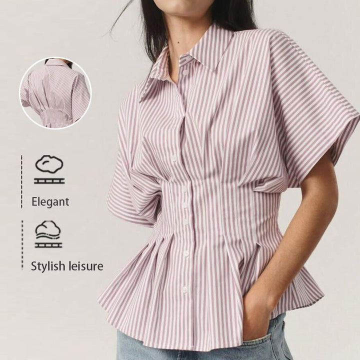 TAYI™ - Classy Striped Collared Formal Top - Beaumonts Closet Toronto