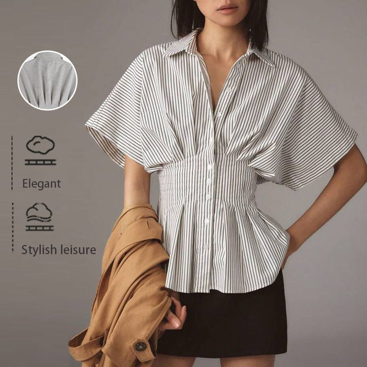 TAYI™ - Classy Striped Collared Formal Top - Beaumonts Closet Toronto