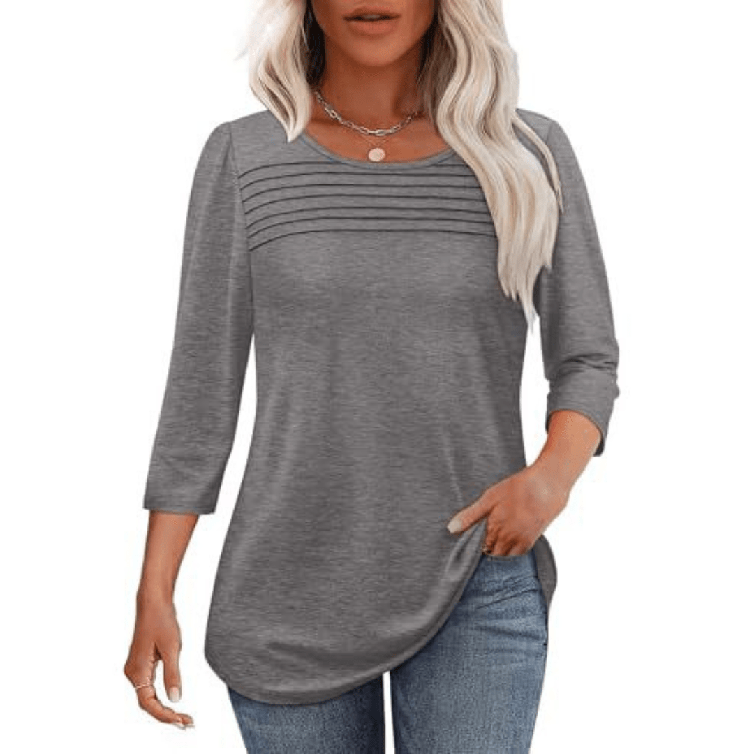 TESSARA™ – Casual Pleated Front Spring Top - Beaumonts Closet Toronto
