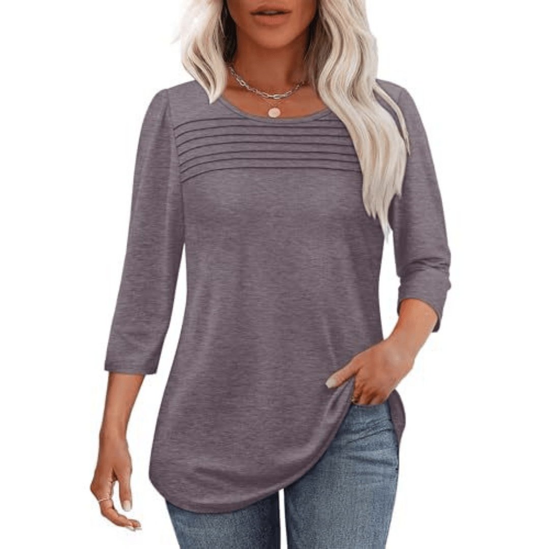 TESSARA™ – Casual Pleated Front Spring Top - Beaumonts Closet Toronto