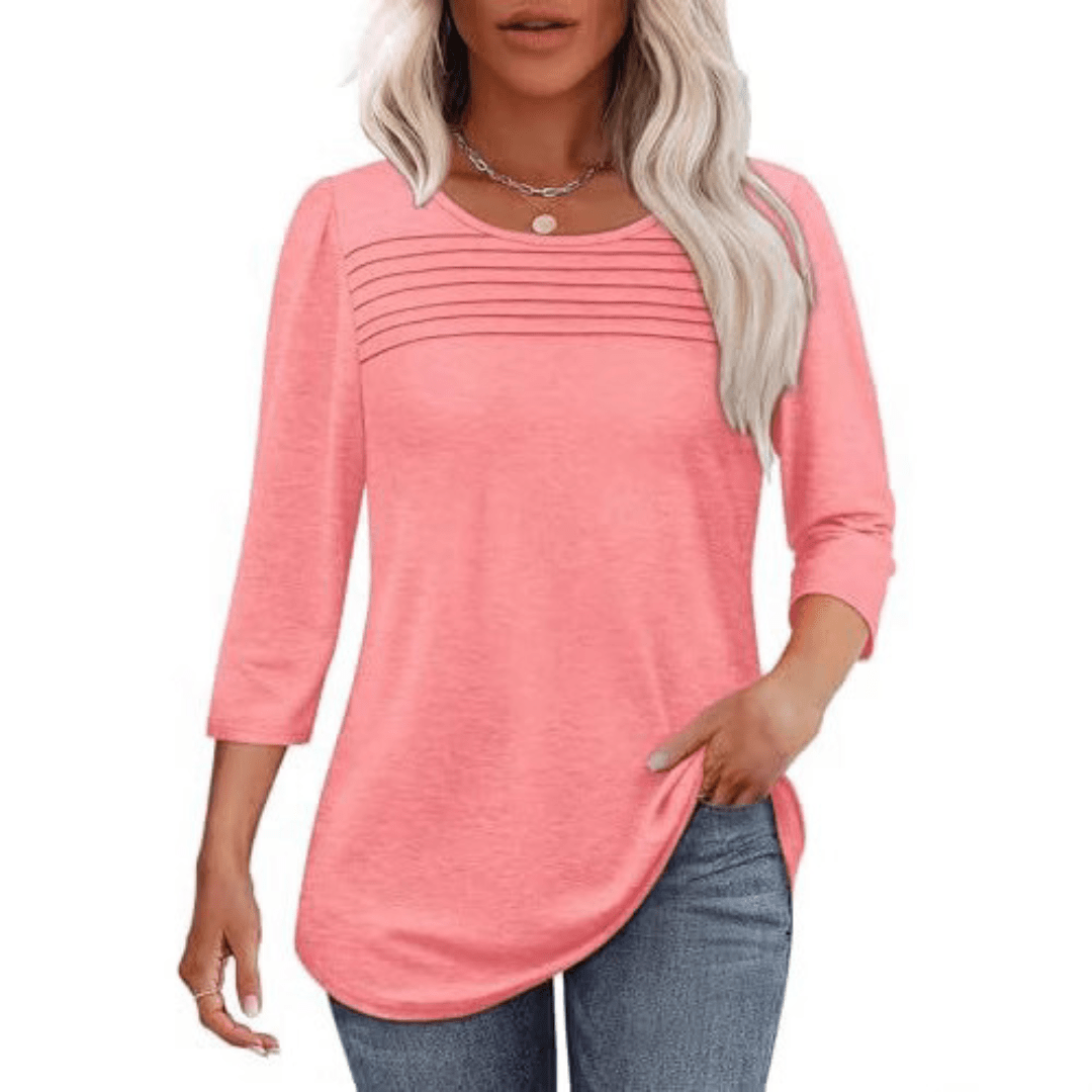 TESSARA™ – Casual Pleated Front Spring Top - Beaumonts Closet Toronto