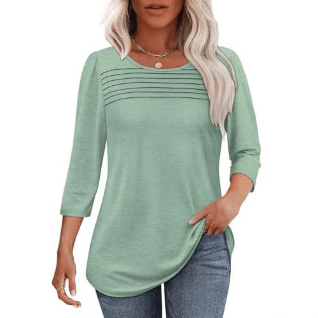 TESSARA™ – Casual Pleated Front Spring Top - Beaumonts Closet Toronto
