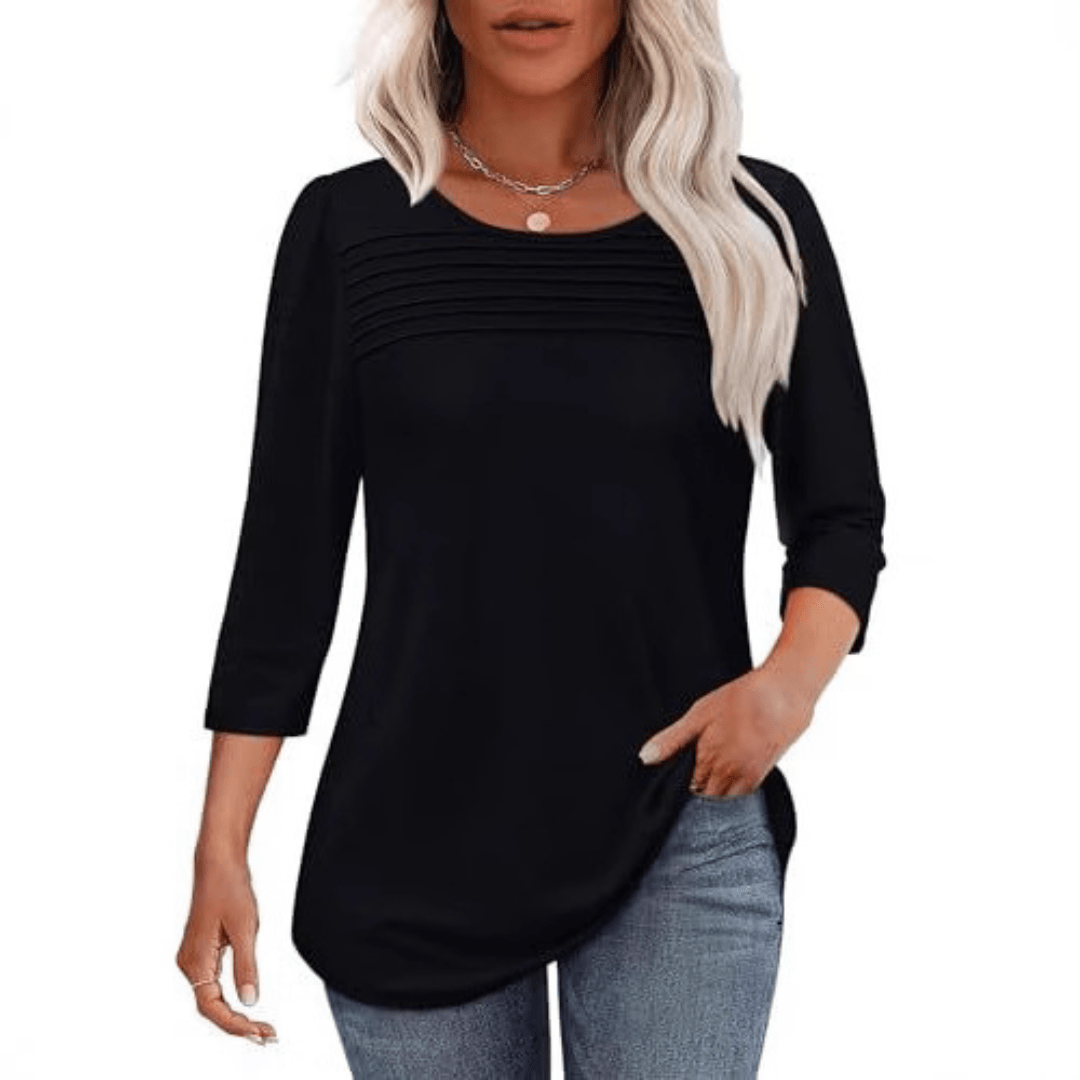 TESSARA™ – Casual Pleated Front Spring Top - Beaumonts Closet Toronto