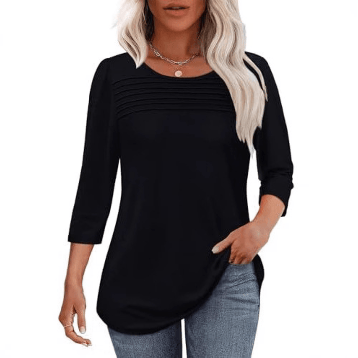 TESSARA™ – Casual Pleated Front Spring Top - Beaumonts Closet Toronto
