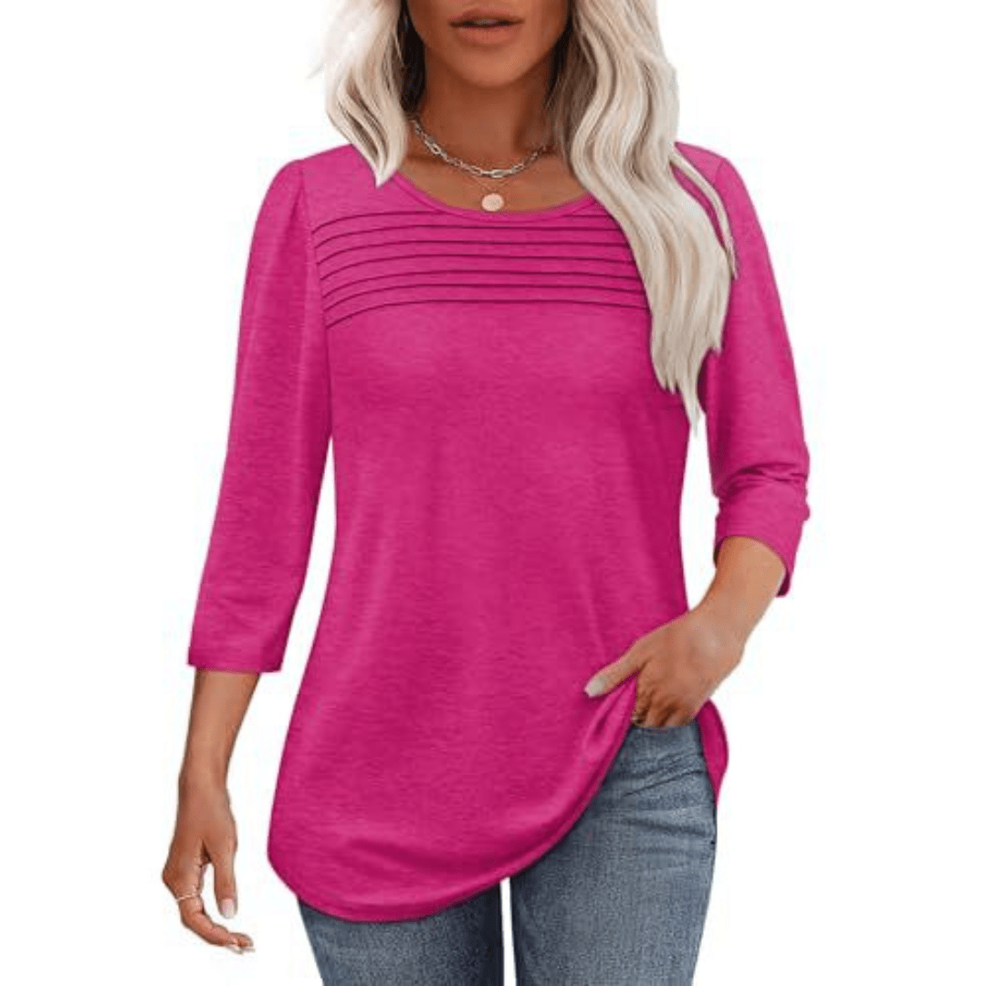 TESSARA™ – Casual Pleated Front Spring Top - Beaumonts Closet Toronto