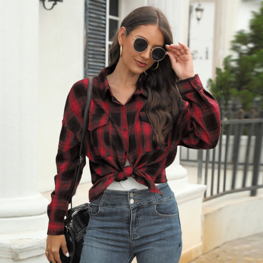 TORI™ - Vintage Plaid Button Down Long Sleeve Blouse - Beaumonts Closet Toronto