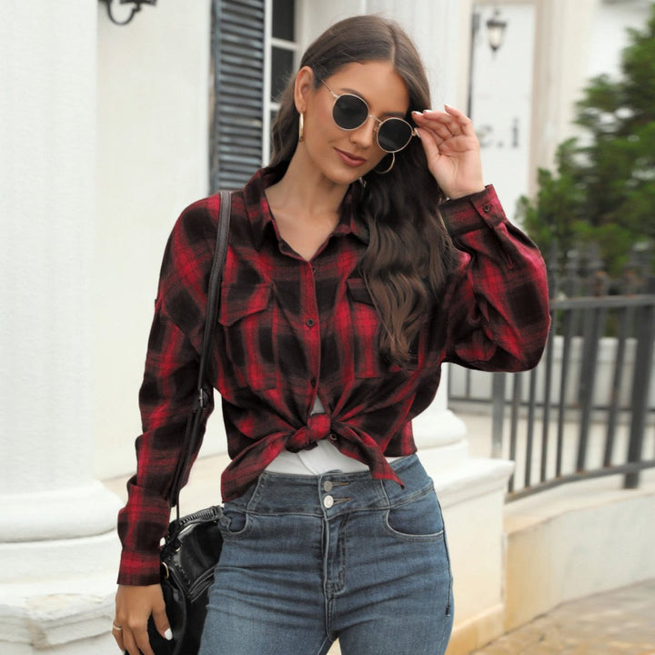 TORI™ - Vintage Plaid Button Down Long Sleeve Blouse - Beaumonts Closet Toronto