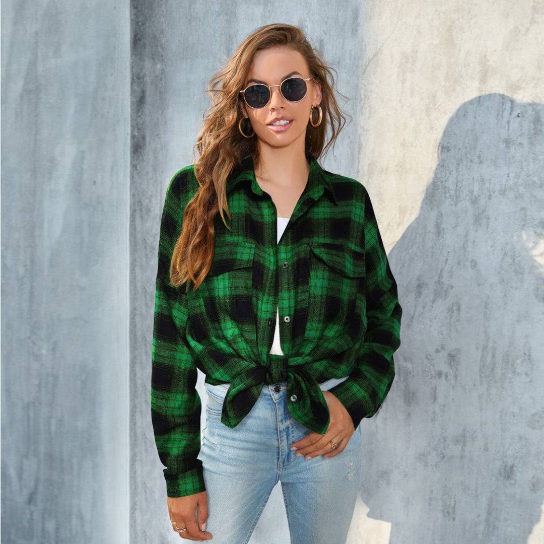 TORI™ - Vintage Plaid Button Down Long Sleeve Blouse - Beaumonts Closet Toronto