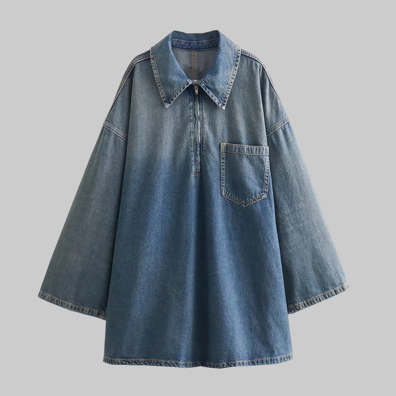 TWALYA™ - Vintage Half Zip Collared Long Sleeve Top - Beaumonts Closet Toronto