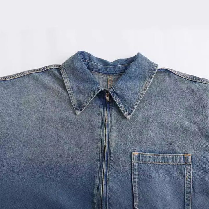 TWALYA™ - Vintage Half Zip Collared Long Sleeve Top - Beaumonts Closet Toronto