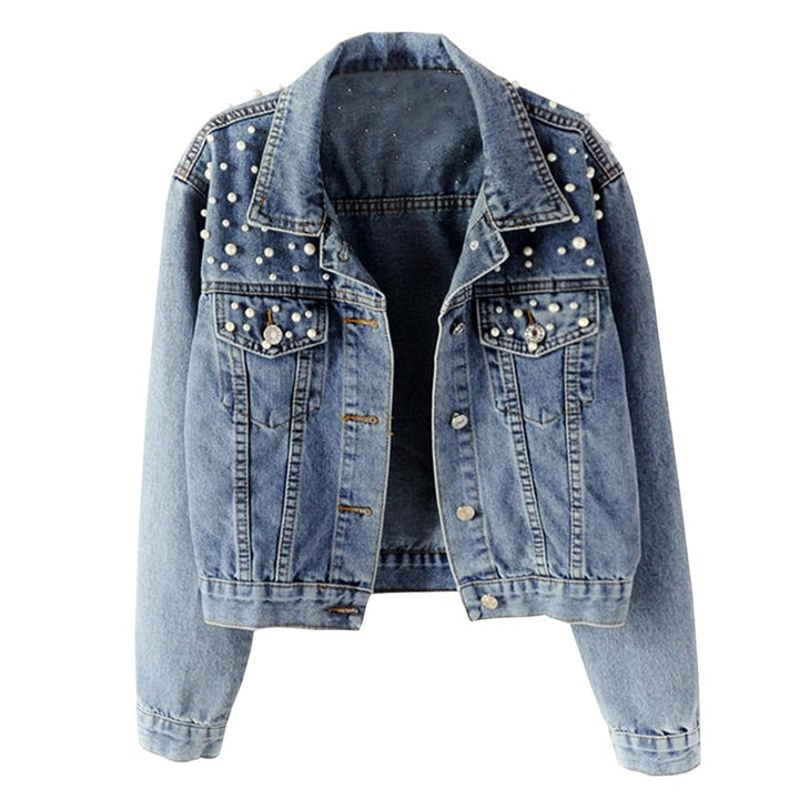 VALERIE™ - Vintage Loose Embroidered Pearls Cropped Jacket - Beaumonts Closet Toronto