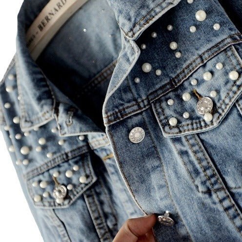 VALERIE™ - Vintage Loose Embroidered Pearls Cropped Jacket - Beaumonts Closet Toronto