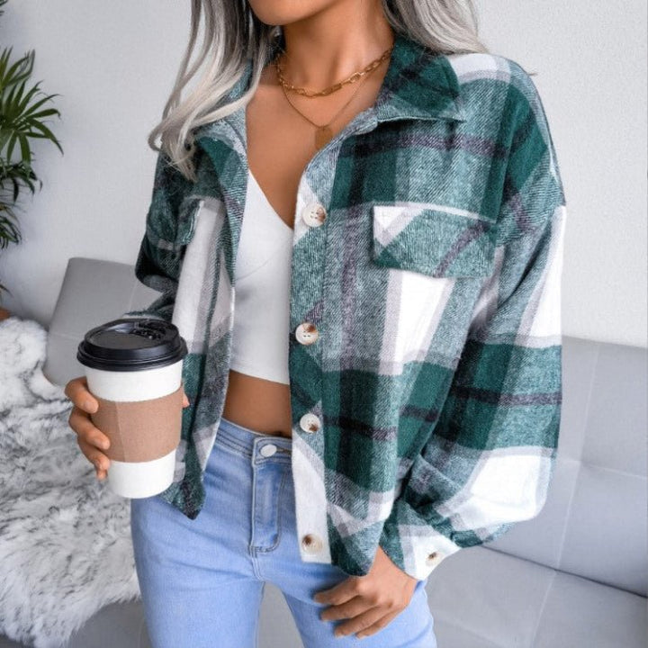 WALA™ - Casual Plaid Button Front Long Sleeve Jacket - Beaumonts Closet Toronto
