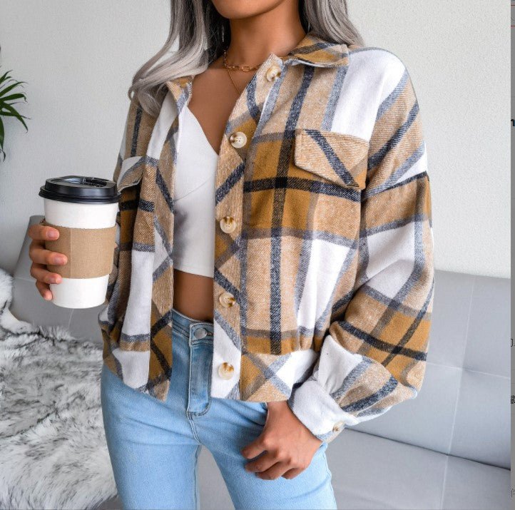 WALA™ - Casual Plaid Button Front Long Sleeve Jacket - Beaumonts Closet Toronto