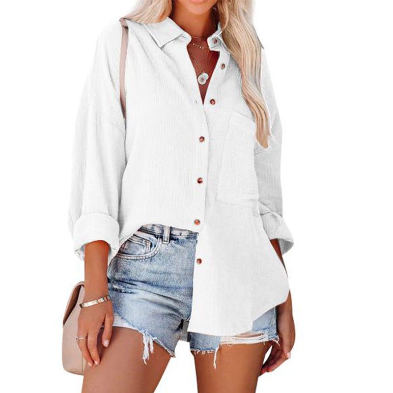 WOLLY™ - Casual Button Down Long Sleeve Blouse - Beaumonts Closet Toronto