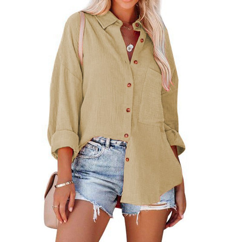 WOLLY™ - Casual Button Down Long Sleeve Blouse - Beaumonts Closet Toronto