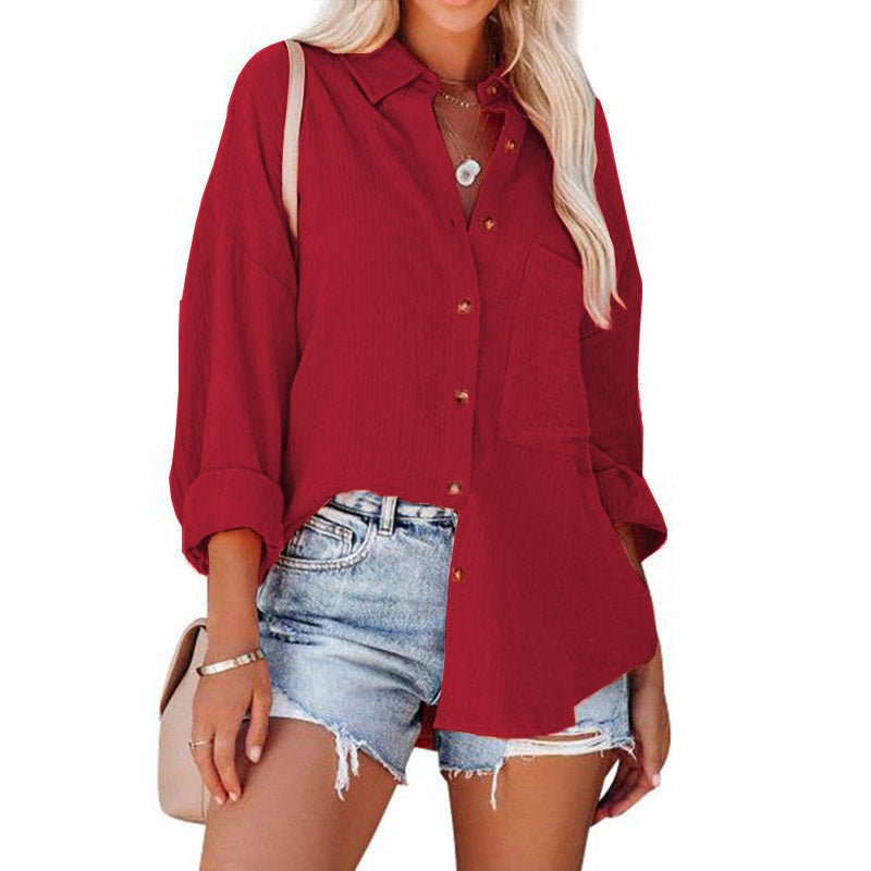 WOLLY™ - Casual Button Down Long Sleeve Blouse - Beaumonts Closet Toronto