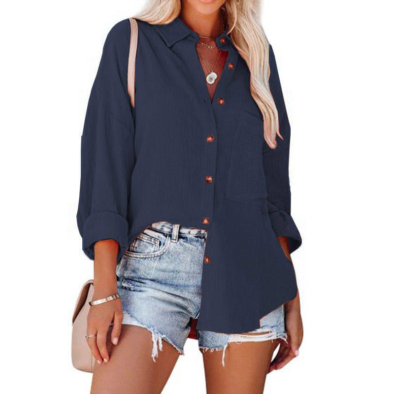 WOLLY™ - Casual Button Down Long Sleeve Blouse - Beaumonts Closet Toronto