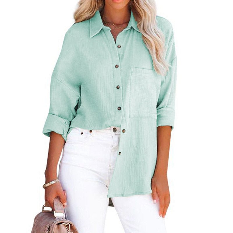 WOLLY™ - Casual Button Down Long Sleeve Blouse - Beaumonts Closet Toronto